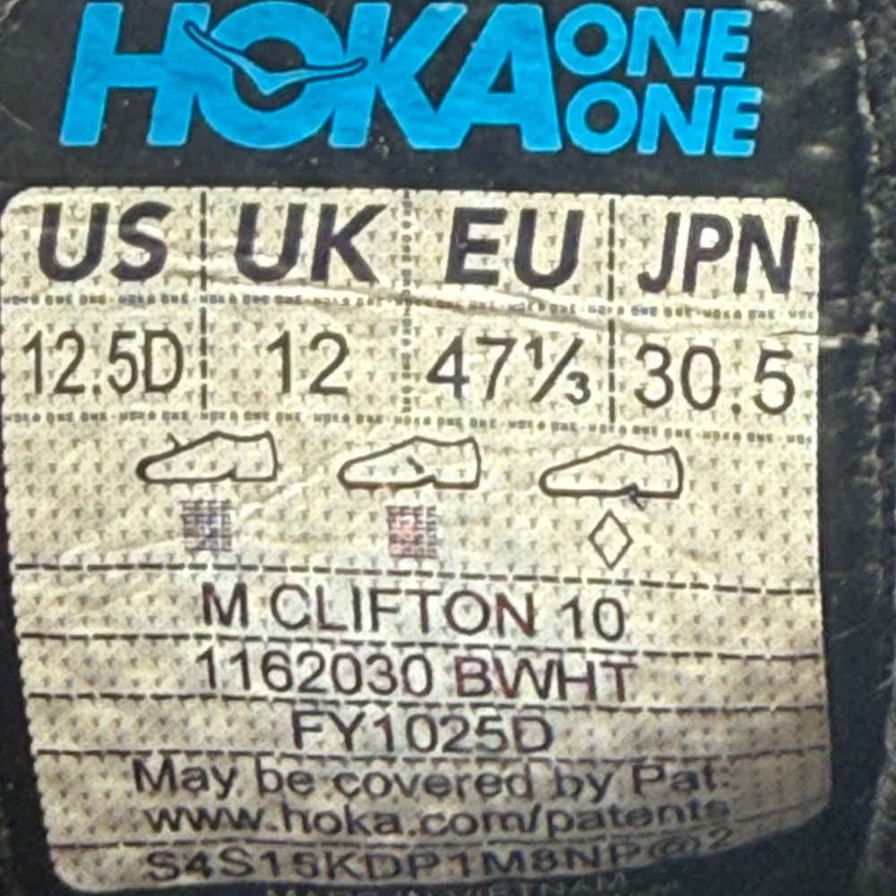 Hoka One One Clifton 10 Men Size 12.5 Running Shoes Sneakers 1162030 Black White - Picture 8 of 9